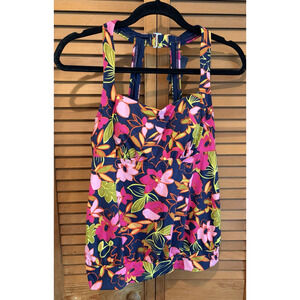 LANDS' END NWT Multicolor Pink Floral Tankini Swimsuit Top Women's Size 4